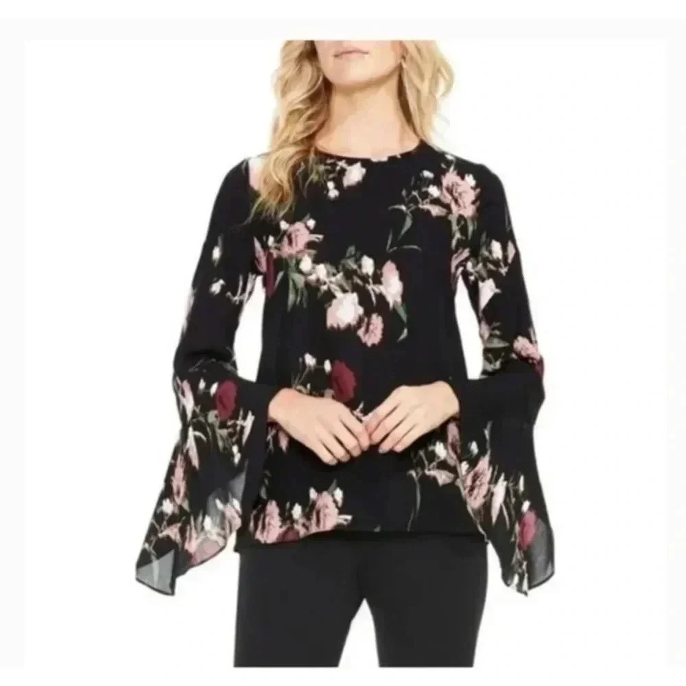 Vince Camuto Floral Print Keyhole Back Top XS